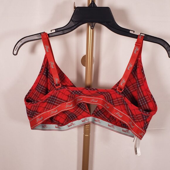 PINK Logo Cotton Triangle Bralette – Red Plaid – Size XXL – NWT - Picture 6 of 12